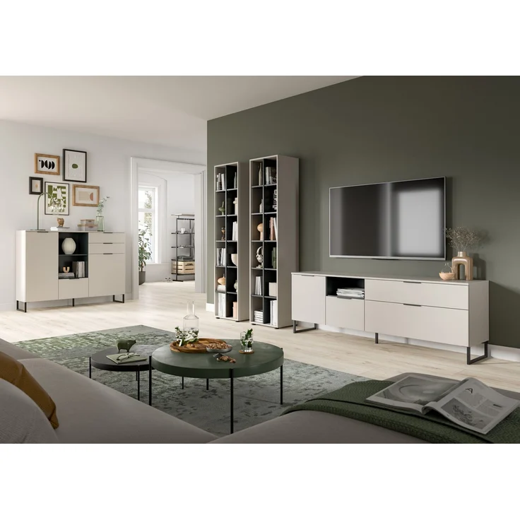 Wohnkombination B/H/T: 305x192x41 cm in Kaschmir Nachbildung und schwarz – Bild 6