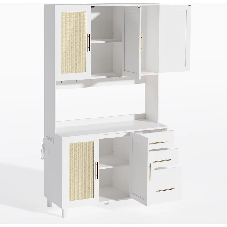 183cm Küchenanrichte, Buffet, App-gesteuerte LED-Deko-Lichter, 2 x USB, 2 x Steckdosen, verstellbare Einlegeböden, 3 Schubladen, goldene Metallgriffe, ideal für Küchen und Esszimmer. – Bild 10