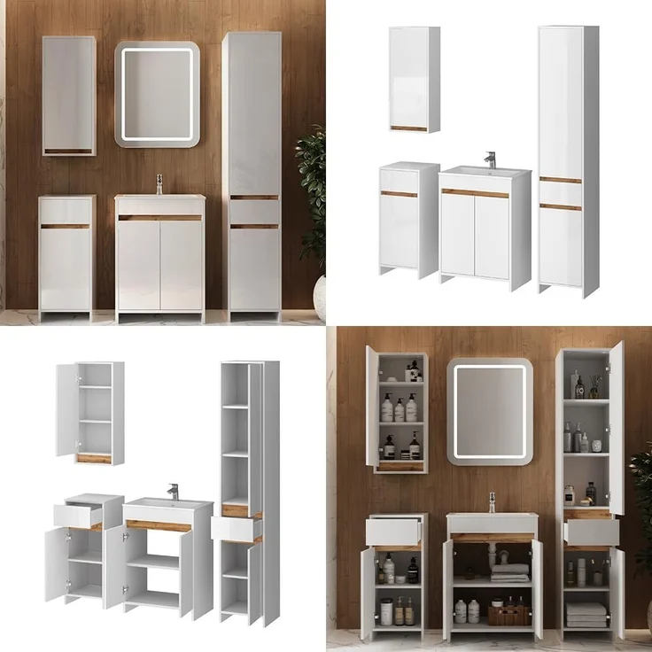 Badmöbel-Set Lemgo Weiß Hochglanz 5er-Set Vicco – Bild 8