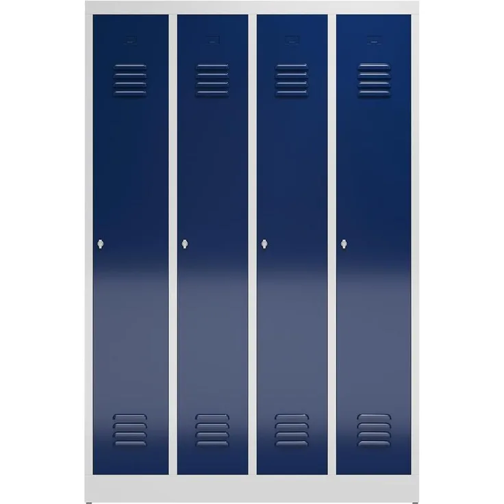 ClassiX Garderobenschrank, 4 Abteile, 1800 x 1185 x 500 mm, lichtgrau/enzianblau