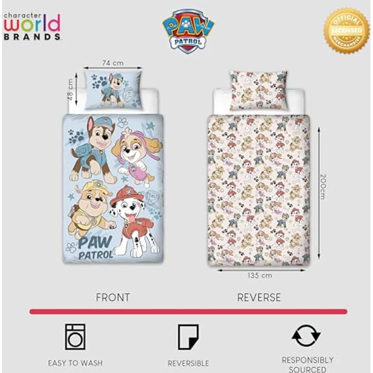 PAW PATROL offiziell Lizenziertes Skizzen-Design Einzelbettwäsche-Set | Wendbares 2-seitiges Hundebettzeug einschließlich passendem Kissenbezug | Perfekt für das Kinderzimmer | Polybaumwolle – Bild 10