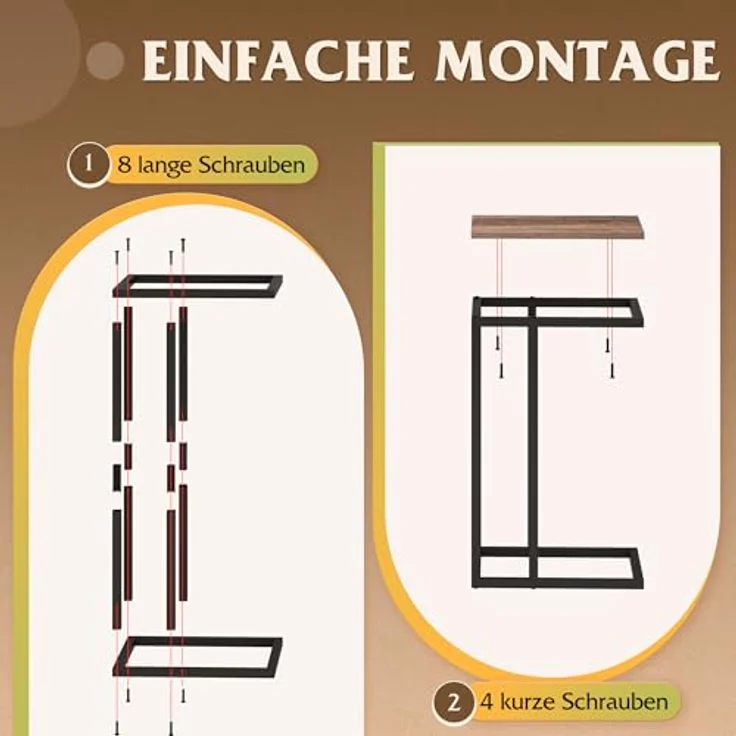 WLIVE Beistelltisch C Form, Nachttisch für Schlafzimmer, Wohnzimmer, Beistelltische mit Metallrahmen, Wohnzimmer Tisch für Couch, Sofatisch Braun – Bild 10