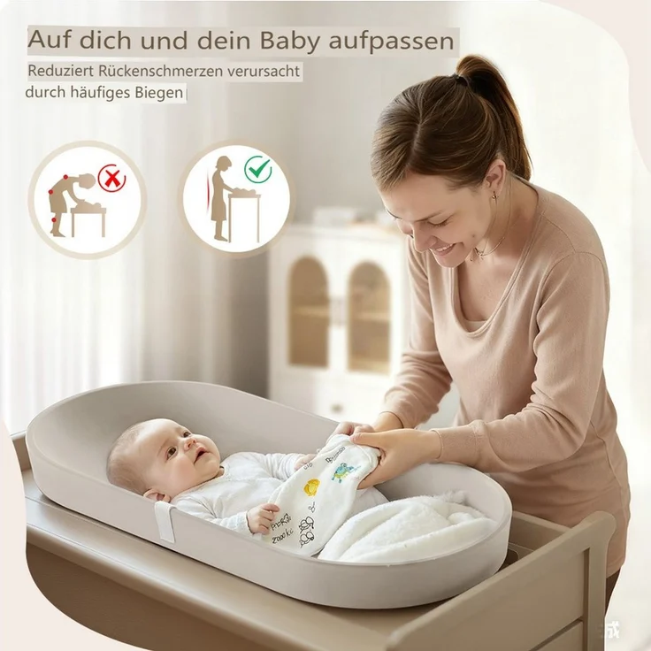 Comomy Wickelauflage, Baby Wickelunterlage wasserdicht bis 20 kg mit Sicherheitsgurt – Bild 4