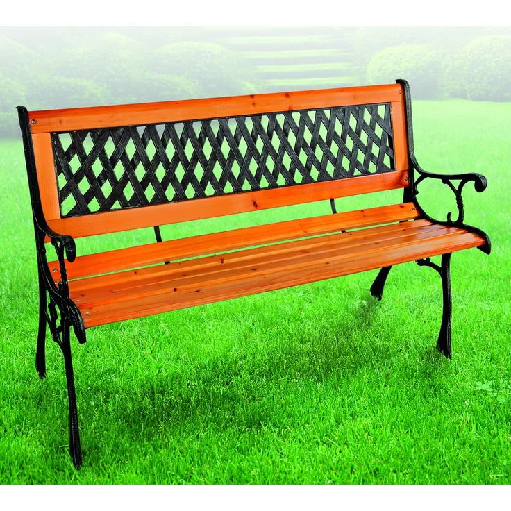 Massivholz Parkbank Gartenbank Metall pulverbeschichtet Natur/Schwarz