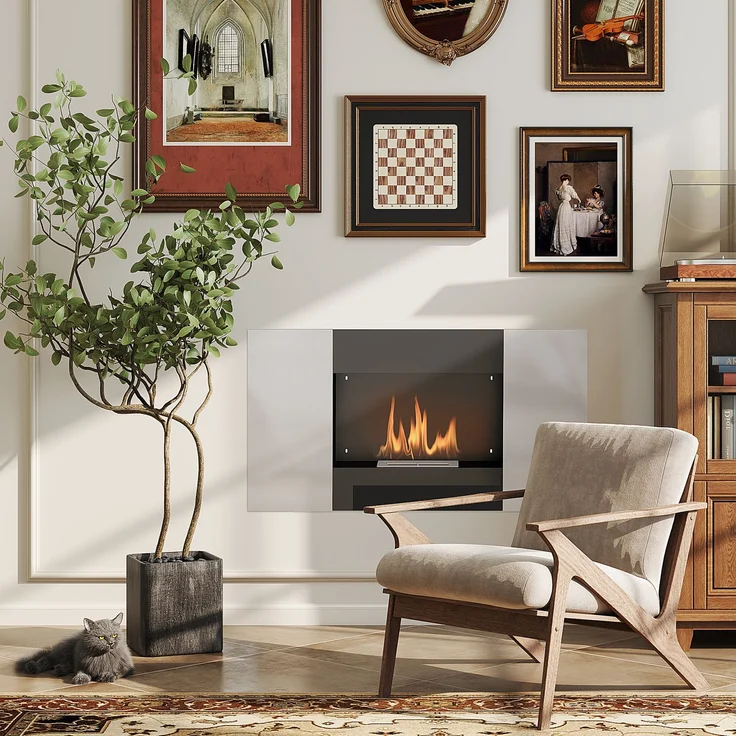 JARDJ 0,9-Liter-Wandkamin mit Bioethanol aus Edelstahl, 100 x 15 x 54 cm, Schwarz und Silber – Bild 3