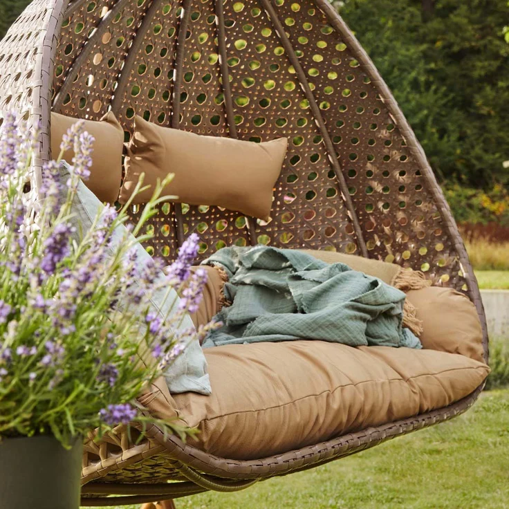 HOME DELUXE 'TWIN' Hängesessel mit Regenabdeckung, Polyrattan braun, ‎74 x 145 x 195 cm – Bild 4