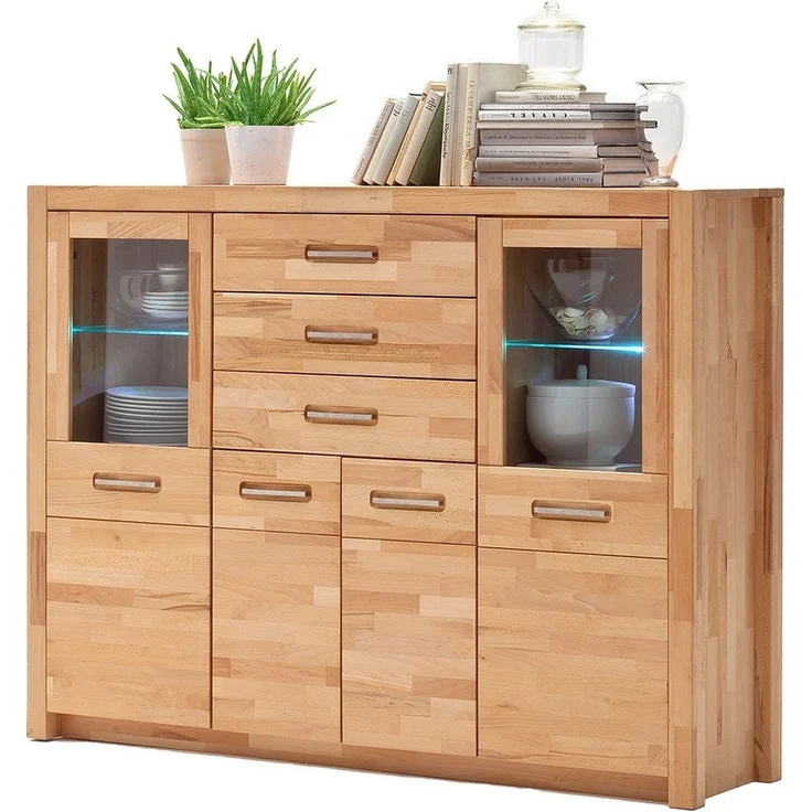 Lomadox Highboard FOSSANO-06, inkl. LED-Beleuchtung, Kernbuche massiv geölt, keilverzinkt, Echtholz – Bild 1