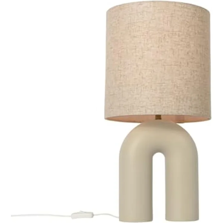 Qazqa Tischleuchte Lotti, ohne Leuchtmittel, E27, Beige, Design, Kunststoff, 1-flammig