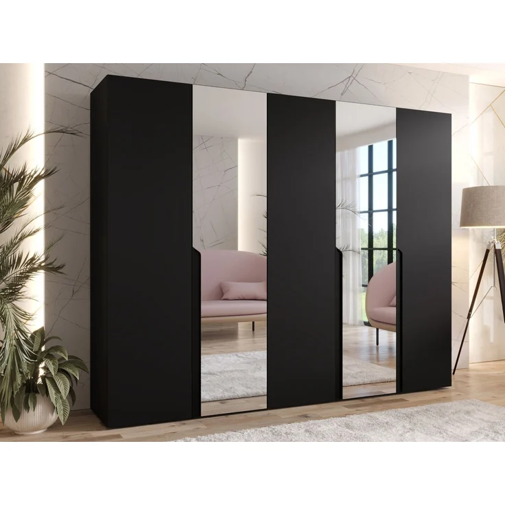 Kleiderschrank Veluna II 250 (Farbe: Schwarz / Schwarz + Schwarz) – Bild 2