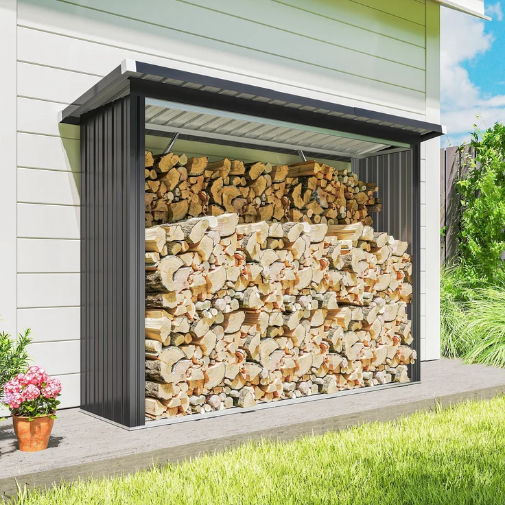 Outsunny Kaminholzregal, Verzinkter Stahl, Dunkelgrau, 213L x 66,5B x 150H cm – Bild 8