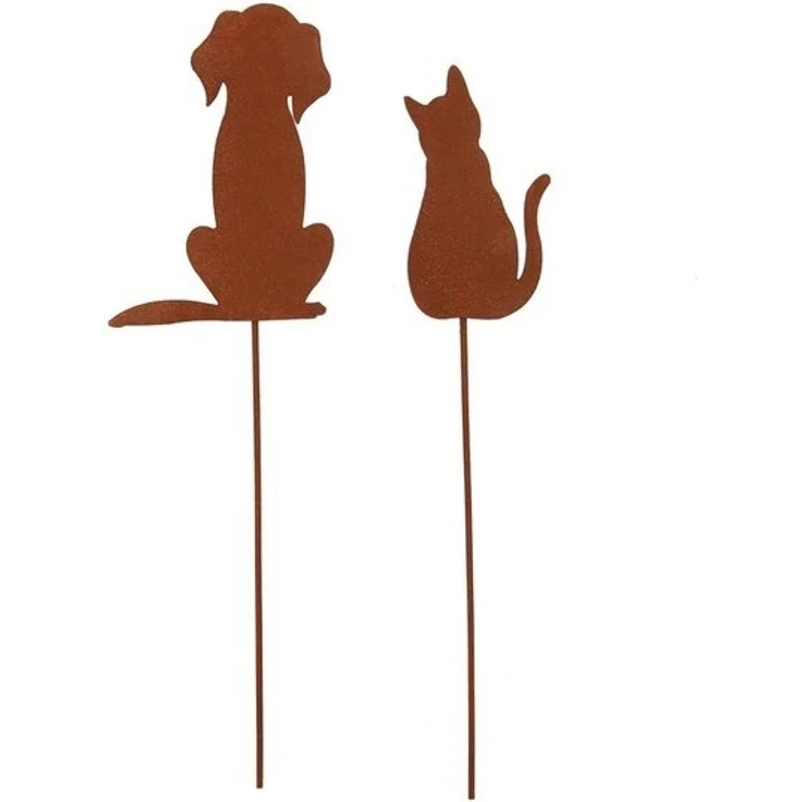 UNUS GARDEN Gartenstecker Roststecker 2er Set Hund Katze Deko Garten und Beet (2-St, 2er Set Roststecker Hund & Katze Metall Rostoptik) – Bild 4