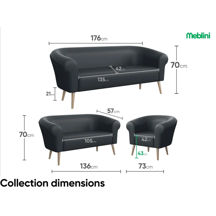 MEBLINI Sessel-Set EMILIA 1+1 - Dunkelgrau Kunstleder - für Wohnzimmer - Mini Lounge für zwei Personen - Sitzgarnitur - Polstergarnitur – Bild 7