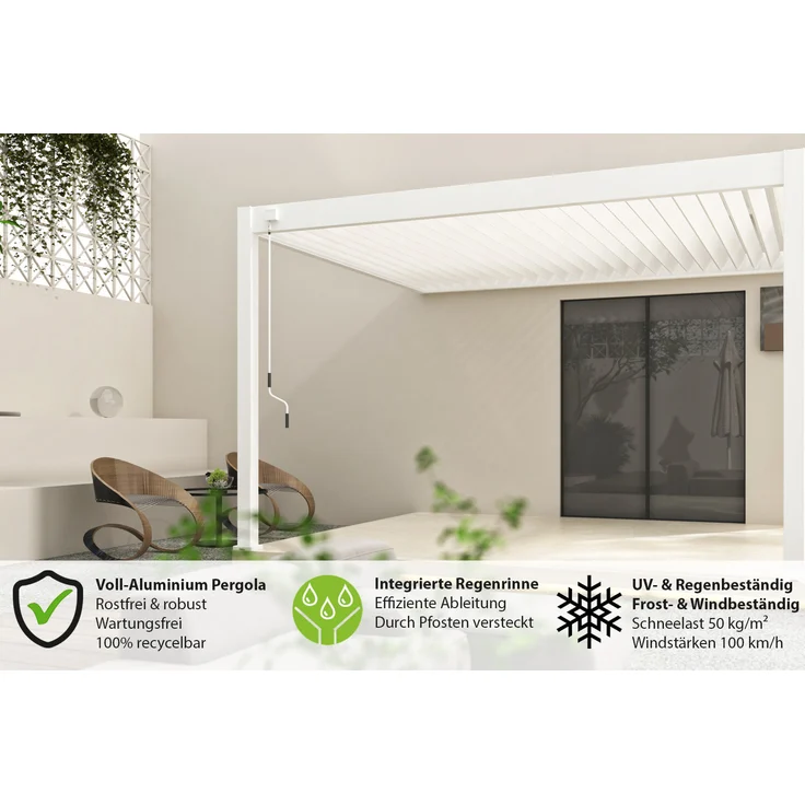 Weide Deluxe | Wand Pergola | Voll Aluminium | 3 x 4 M | Lamellendach weiß – Bild 7