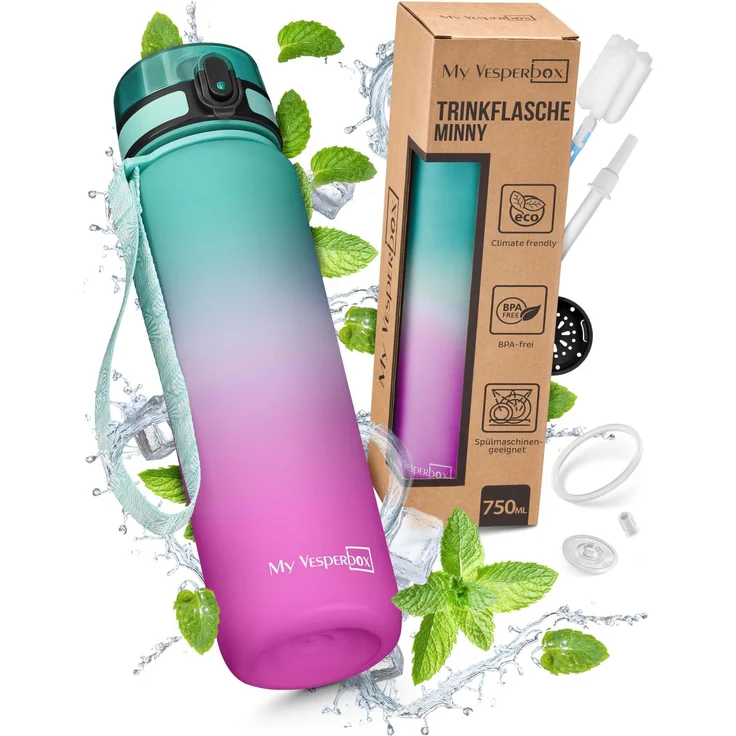 My Vesperbox® Trinkflasche Kinder [750ML] - Wasserflasche Kohlensäure Geeignet & Auslaufsicher - Water Bottle Kids - für Schule & Sport - Kinderflasche für Mädchen & Jungen - inkl. Ersatzdichtung