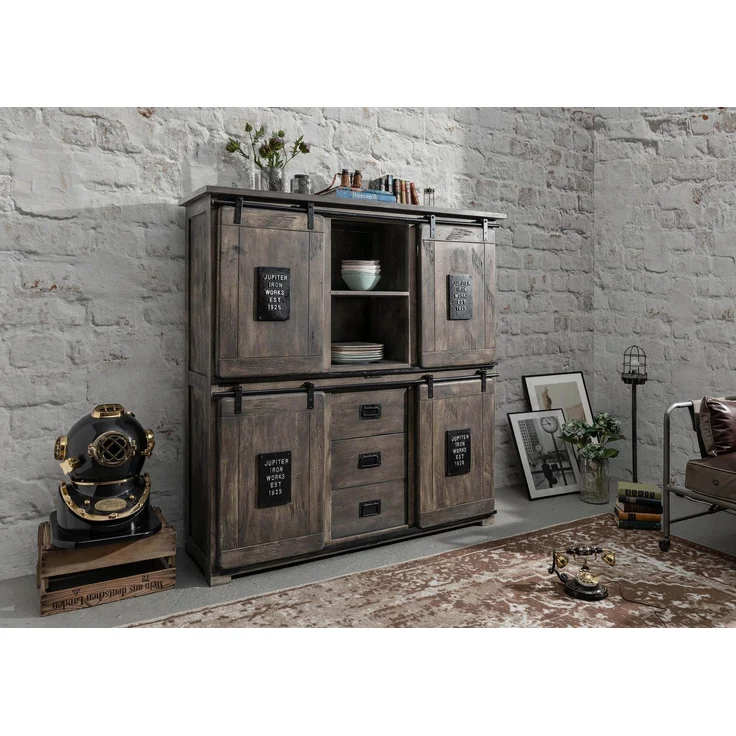 Highboard Mango 150 x 45 x 160 grau lackiert RAILWAY #225 – Bild 9