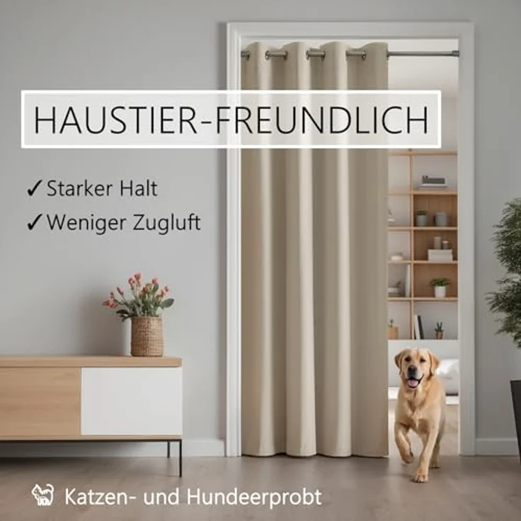 tinycurtains Türvorhang mit Stange silber 70-120 cm Thermo Vorhang ohne Bohren, blickdicht, Ösen, abdunkelnd, Polyester, beige Driftwood, Türgardine mit Klemmstange Raumteiler verdunkelnd – Bild 8