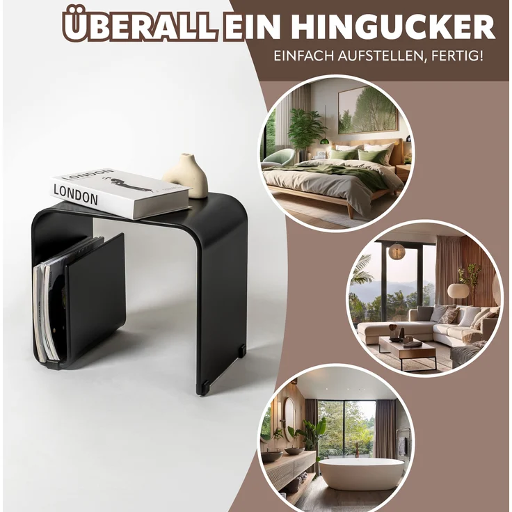 Acryl Beistelltisch mit Magazinhalter 2in1, schwarz-matt