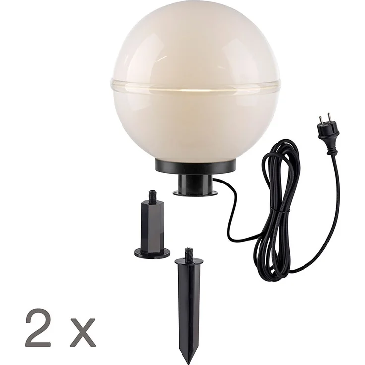2x Außen Steckleuchten, Kugel, weiß, Erdspieß, Kabel, D 30 cm – Bild 8