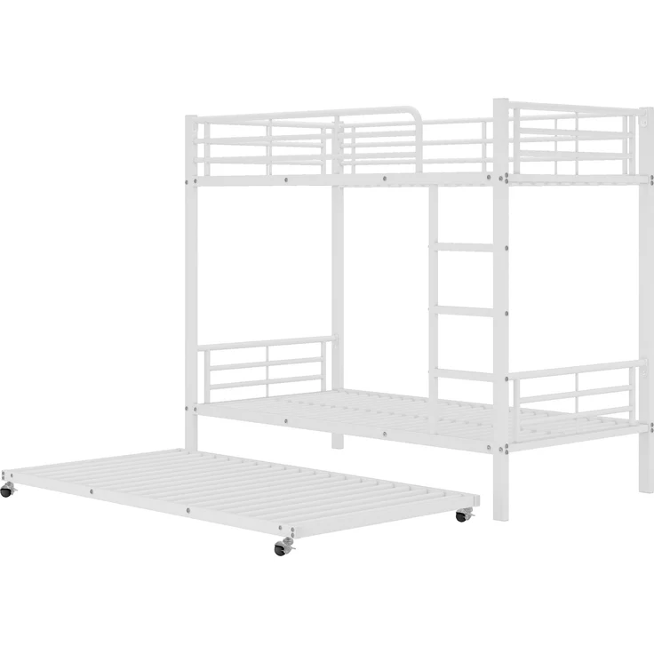 Bett 90x200/90x190 cm Etagenbett mit Ausziehbett, Weiß, Metall – platzsparend und EN-747-zertifiziert – Bild 10