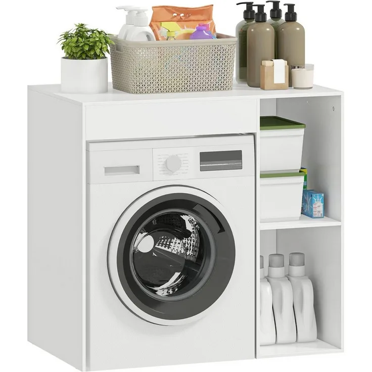 HOMCOM Waschmaschinenumbauschrank mit offenen Ablagefächern (Überbauschrank für Waschmaschine, 1-St, Badschrank) für Badezimmer, Toilette 90 x 60 x 90,5 cm, Weiß