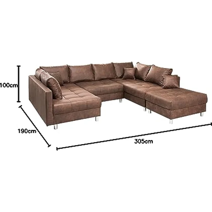 riess-ambiente Wohnlandschaft KENT 305cm antik braun - Federkern, modern, inkl. Hocker u. Kissen, Set 1 Teile, Wohnzimmer · XXL · U-Form · Federkern · Microfaser · Hocker & Kissen – Bild 4