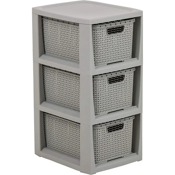 BranQ Regal 1725, Rattanregal mit 3 Körben 3x7L