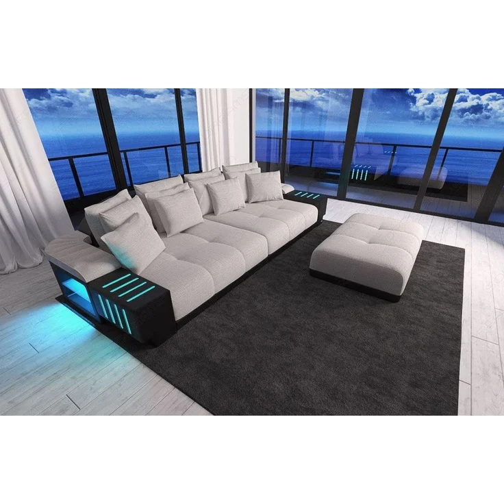 Big Sofa Bellagio im modernen Stoffbezug - Strukturstoff - Macchiato-Schwarz – Bild 3