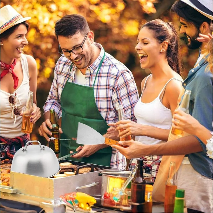 FOUORTUNATE-BEE Grillbesteck-Set 2er Grillspachtel Set Edelstahl Burger Spatel mit Holzgriff, Für Grillen BBQ Burger Steak Pfanne Camping Küche Zubehör Set – Bild 3
