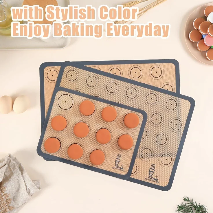Backmatte Silikon Macaron Keks 3-Stück Set Grau Backunterlage Backfolie Antihaft – Bild 8