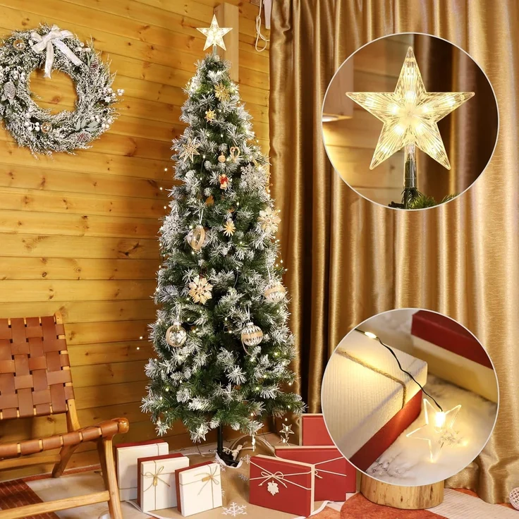 SALCAR 2m Christbaumbeleuchtung, Weihnachtsbaum Lichterkette mit 10 Girlanden und 1 Weihnachtsbaumspitzestern, 210 LED Lichterkette für Baum, Tannenbaum, Grüngürtel, Busche - Warmweiß – Bild 5
