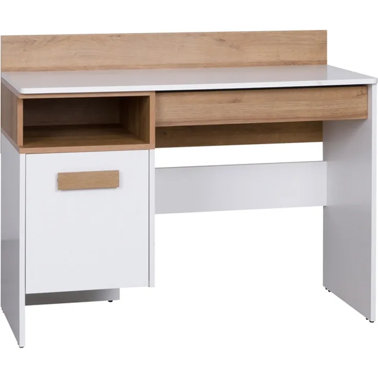Marmex Möbel Grant 02 Schreibtisch, Schülerschreibtisch, Büroschreibtisch, laminierte Spanplatte, weiß+riviera Eiche, 110x87x55 cm