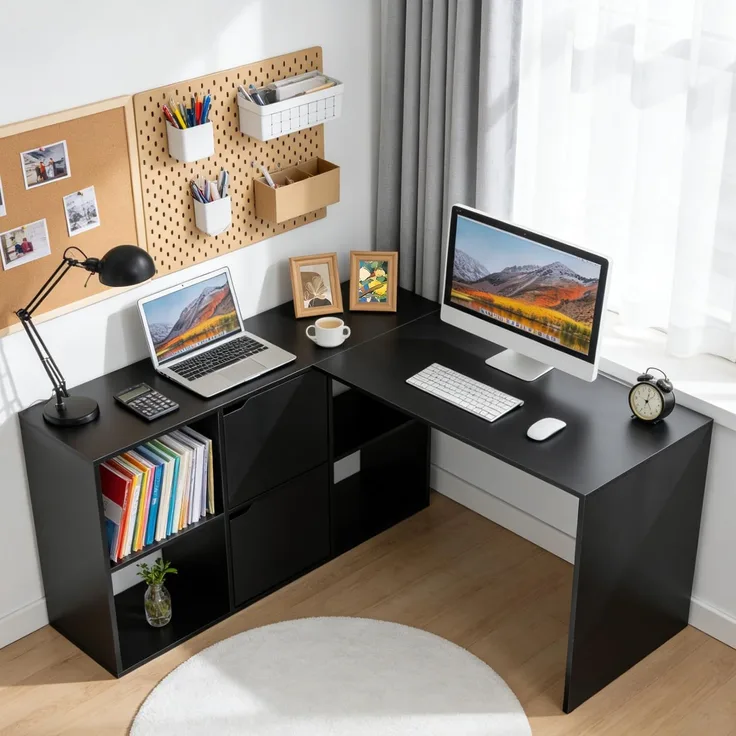 DUMOS Schreibtisch Computertisch Bürotisch mit Kopfhörer Halter und Aufbewahrungstasche Kleiner Schreibtisch Arbeitszimmer Holz PC Tisch Officetisch für Home Office