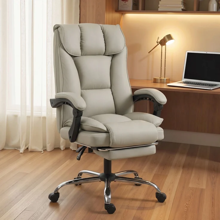 MELAYR, Schreibtischstuhl mit Fußstütze, verstellbarer Rückenlehne, dick gepolstert, 72 x 66 x 121 cm, Khaki – Bild 3