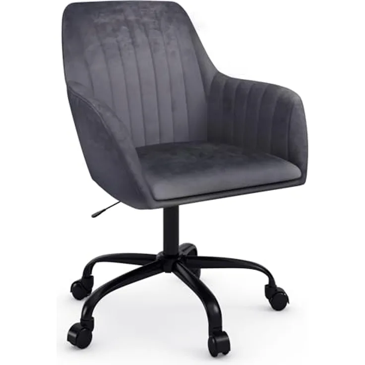 Perry2 Bürostuhl Samt Anthrazit, höhenverstellbarer Drehstuhl mit Armlehnen, ergonomischer Schreibtischstuhl für Home Office und Büro, 360° drehbar, 58 x 54 x 78 cm