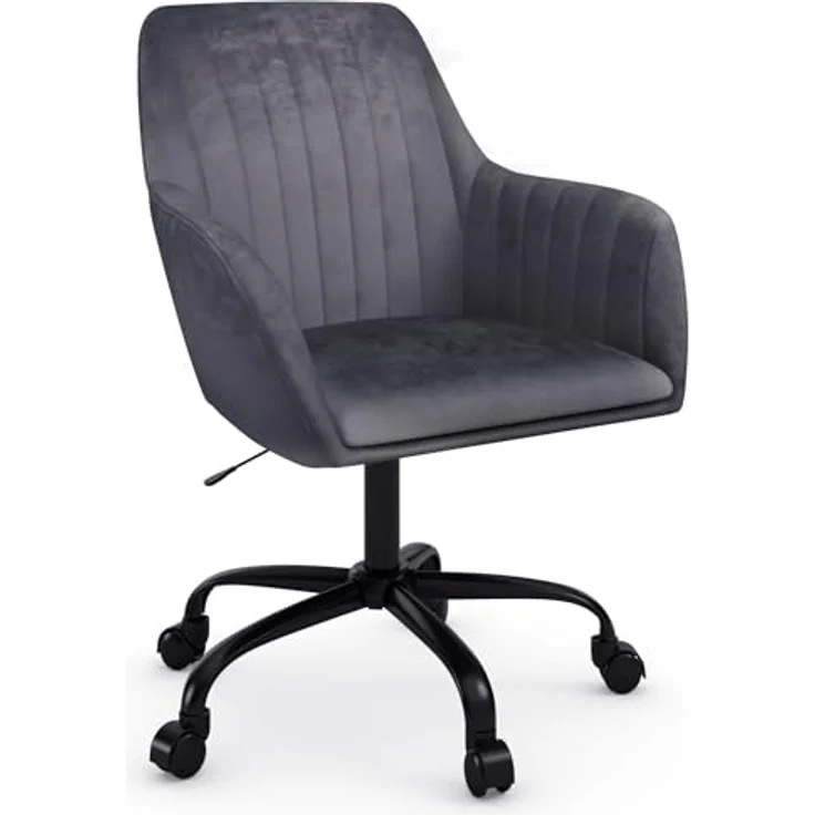 Perry2 Bürostuhl Samt Anthrazit, höhenverstellbarer Drehstuhl mit Armlehnen, ergonomischer Schreibtischstuhl für Home Office und Büro, 360° drehbar, 58 x 54 x 78 cm – Bild 1