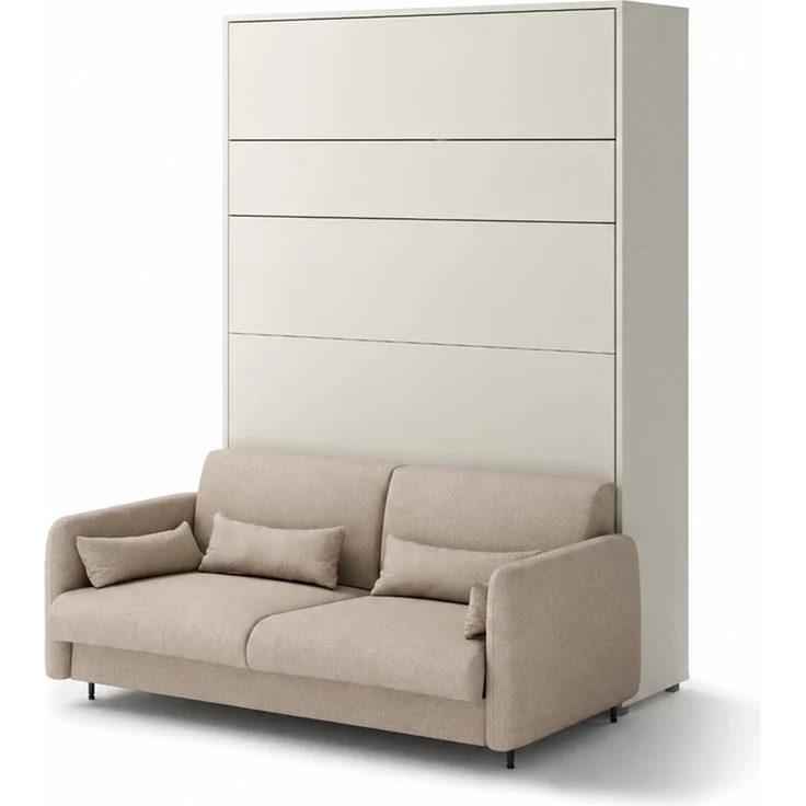 MEBLINI Schrankbett BC-01 - 140x200cm Vertikal - Kaschmir/Beige mit Matratze - mit Sofa - Wandbett mit Lattenrost - Klappbett mit Schrank - Wandklappbett - Murphy Bed – Bild 1