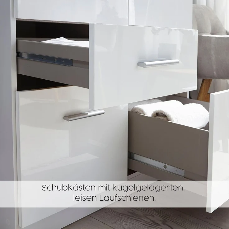 rauch Drehtürenschrank Kleiderschrank Schrank Garderobe Wäscheschrank BARI mit Spiegel mit Schubasten mittig, moderner Griff in Graumetallic MADE IN GERMANY – Bild 15