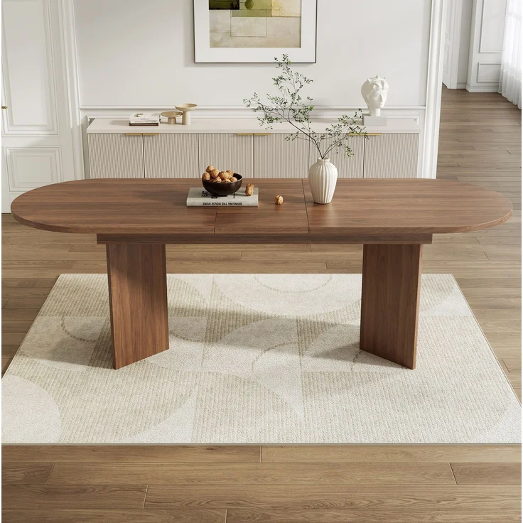 Ausziehbarer Esstisch 140/180x90 cm – Walnuss, MDF, abgerundete Ecken – Bild 2