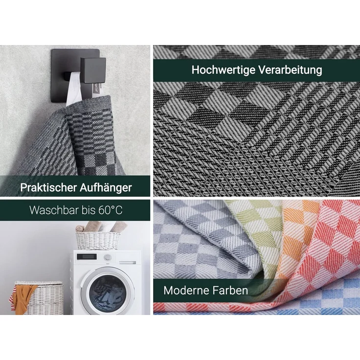 ZOLLNER 10er Set Geschirrtücher Baumwolle in 46x70 cm - super saugstarke und robuste Küchentücher – waschbar bis 60°C – in schwarz kariert - Gastronomiequalität - Oeko Tex® Zertifiziert – Bild 2