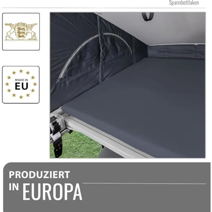 BLACK FOREST FOX Spannbettlaken Spannbettlaken VW T6.1 California Aufstelldach OEKO-TEX®, Baumwolle, Gummizug: rundum, Grau – Bild 6