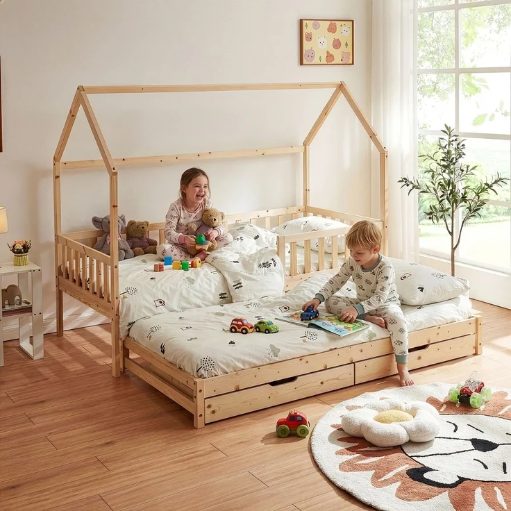 Doppel-Kinderbett Aarghonmaa 90x200 cm Kiefernholz Natur [en. casa] – Bild 5