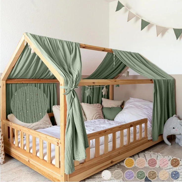 lilimaus Betthimmel Musselin Hausbett Himmel für Kinderzimmer mit Gold Applikation, Musselin Betthimmel aus Baumwolle für Kinderzimmer-Deko – Bild 1