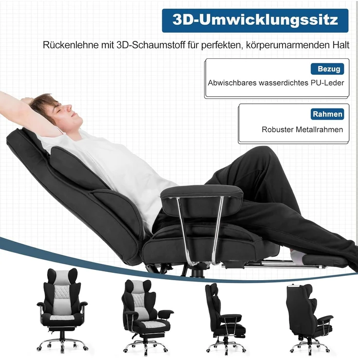 GTPLAYER Gaming-Stuhl Bürostuhl Gamer Stuhl gaming stuhl Schreibtischstuhl Chefsessel, mit Taschenfeder-Lendenwirbelstütze, breiter Büro-Computersessel – Bild 6