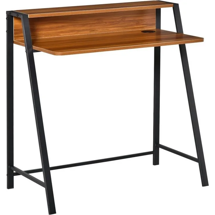 HOMCOM Schreibtisch Computertisch Bürotisch Arbeitstisch mit Ablagefach Kabeldurchlass Metall Walnuss+Schwarz 84 x 45 x 85 cm