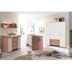 Babyzimmer Candy 7 teilig in Asteiche und Weiß matt mit Kleiderschrank, Kinderbett Babybett mit Lattenrost und Umbauseiten, Wickelkommode und Regalen - Kinderzimmer komplett Set von Mäusbacher - MD110890