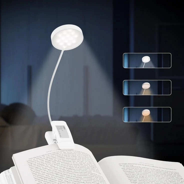 LQWELL LED Leselampe Leselampe Buch Klemme im Bett, USB Wiederaufladbare Leselicht, LED fest integriert, mit 3 Farbtemperaturen, 10 Helligkeitsstufen & Stufenloses Dimmen, 360° Flexibel Buchlampe für Kinder, Buchliebhaber – Bild 1