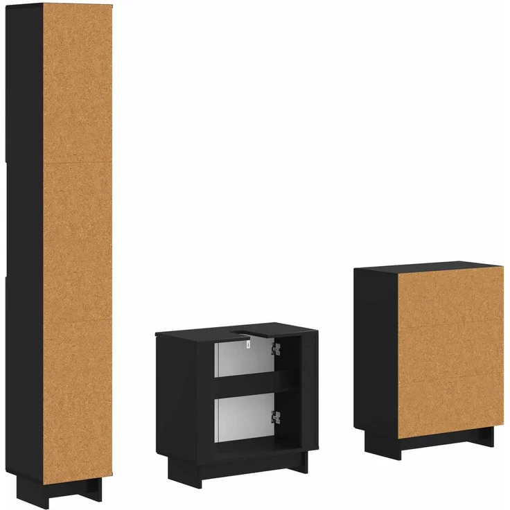 vidaXL 3-teiliges Badezimmer-Schranksystem EDE Schwarz Holzwerkstoff 3417415 – Bild 6