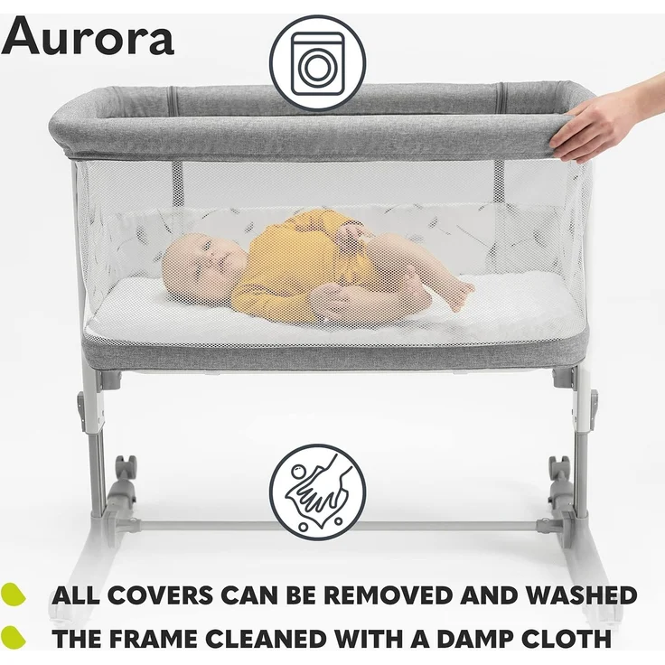 lionelo Aurora 3in1 Baby Nachttisch Co-Sleep für Babys ab Geburt bis 9 kg, verstellbare Höhe & Neigung, Matratze, 4 feststellbare Räder, atmungsaktive Mesh-Einsätze, tragbar, waschbar, Tragetasche, – Bild 8