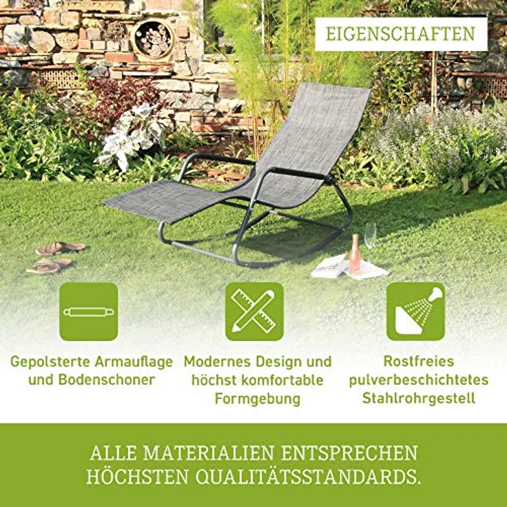 Acamp Gartenliege Rockstar, teakfarben mit anthrazit Stahlrohr, wetterfestem Acatex-Gewebe und gepolsterten Armauflagen – Bild 3
