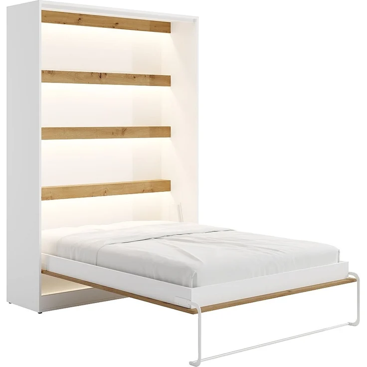 Vente-unique - RAPILI - Schrankbett - Metall - Naturfarben hell, Weiß - 159 x 239.2 x 225.2 cm – Bild 4